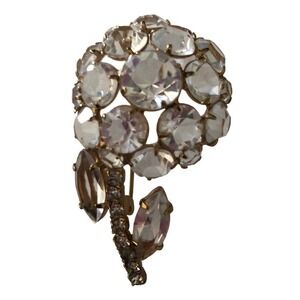 Juliana Delizza Elster D & E Vintage Clear Crystal Bezel Set Flower Brooch Pin